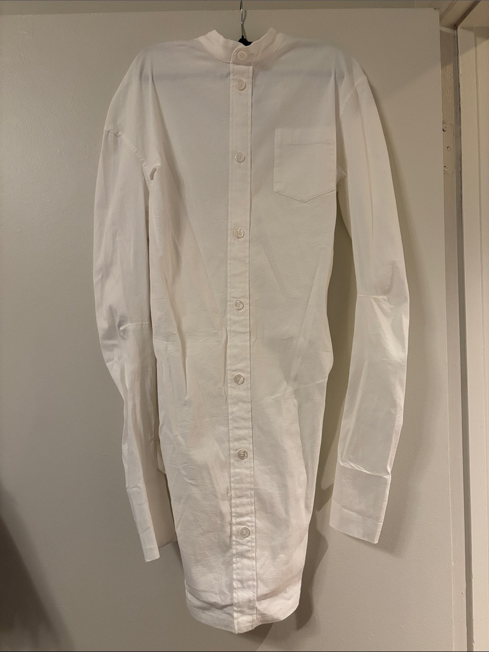 ISSEY MIYAKE Women’s White Tight Collar Button-Up Shirt Dress